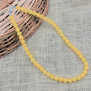 Yellow Jade Gemstone Beaded Necklace, 14-26&quot; Beaded Plain Round Jewelry Yellow Jade Beads Choker Handmade Mala Necklace, Jewelry For Gift