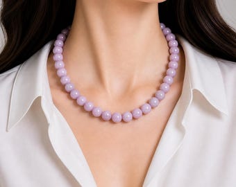 8mm Kunzite Beaded Necklace: Genuine Pink Crystal Gemstone Choker Jewelry for Women