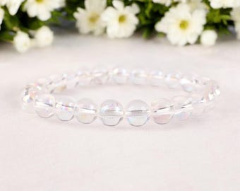 Handmade Angel Aura Quartz Bracelet: 8mm Boho Gemstone Bracelet