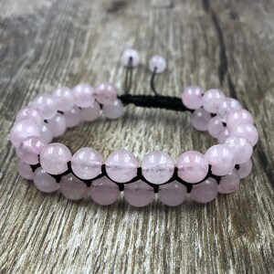 Natural Rose Quartz Beads Bracelet, 8mm Pink Quartz Gemstone Bracelet, Healing Crystal Bracelet, January Birthstone Jewelry, Unisex Bracelet
