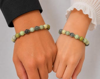 Chrysoprase Beaded Bracelet: 8mm Green Stone, Stretchy Bracelet For Men & Women