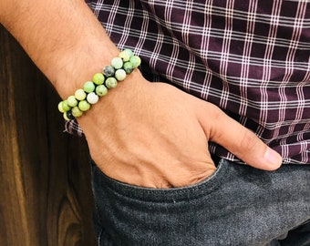 Chrysoprase Bracelet: 8mm Green Gemstone Beaded Unisex Bracelet