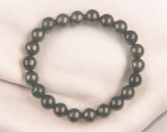 8mm Pyrite Bead Bracelet: Stretchy Gemstone Energy Bracelet For Gift, Unisex Jewelry