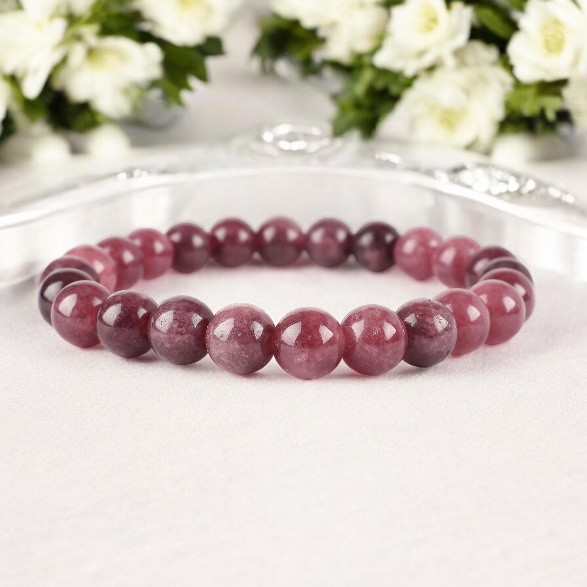 Cherry Quartz Bracelet: 8mm Round Pink Gemstone, Handmade Stretch…