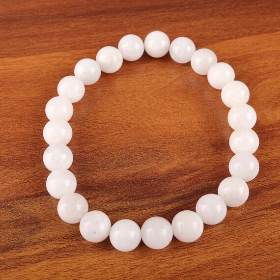 Bracciale In Pietra Di Luna Arcobalento Con Argento 925 - Perline Ovali 6x8 Mm, Lunghezza 22 Cm, Fatto A Mano In India