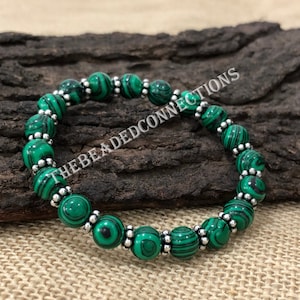 8mm Malachite Healing Bracelet, Green Malachite Bracelet, Grounding Bracelet, Stretchy Crystal Bracelet, May Birthstone Jewelry For Gift