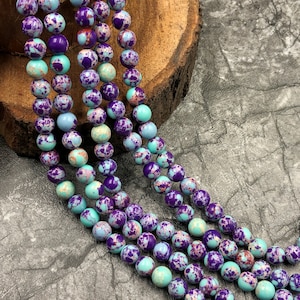 Purple Copper Turquoise Smooth Round Bead Purple Turquoise Gemstone Beads Natural 8mm Loose Beads Wholesale DIY Jewelry Making Beads Strands