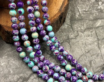 Purple Copper Turquoise Smooth Round Bead Purple Turquoise Gemstone Beads Natural 8mm Loose Beads Wholesale DIY Jewelry Making Beads Strands
