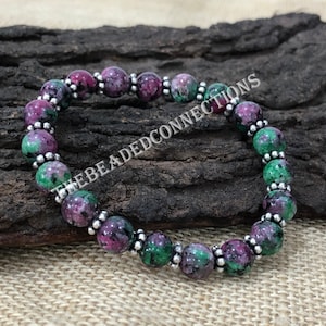 Genuine Ruby Zoisite Beaded Bracelet, 8mm Ruby Zoisite Gemstone Bracelet 7.5&quot;, Handmade Chakra Bracelet, Dailywear Bracelet For Men & Women