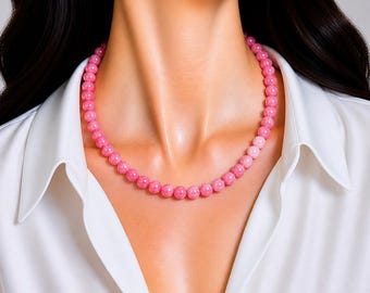 Handgjort halsband med rosa jadepärlor: Runt chokerhalsband med ädelstenar till mamma
