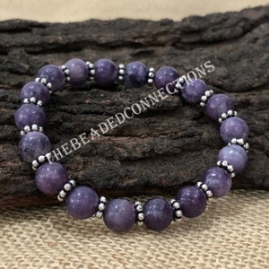 Lepidolite Beaded Bracelet, Lepidolite Stone Bracelet, Purple Gemstone Bracelet, Everyday Bracelet, Handmade Chakra Unisex Bracelet For Gift