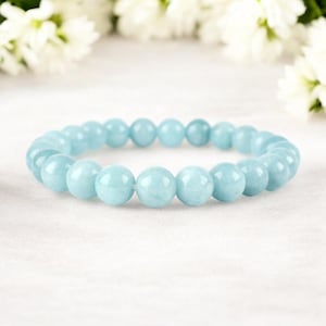 Blue Aquamarine Bracelet, March Birthstone Bracelet, Aquamarine Stretchable Bracelet, Charm Bracelet For Men & Women, Anniversary Gift