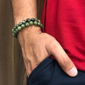 Nephrite Jade Bracelet, 8mm Nephrite Jade Beaded Bracelet, Thread Adjustable Bracelet, Green Jade Bracelet, Macrame Bracelet For Men & Women