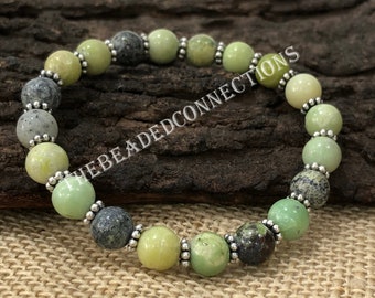 Chrysoprase Beaded Bracelet: 8mm Green Stone, Stretchy Bracelet For Men & Women
