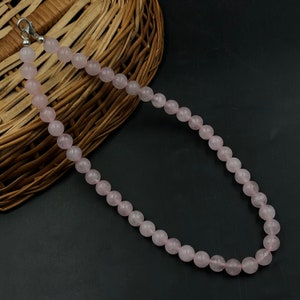 Natural Pink Quartz Necklace, 8mm Light Pink Beaded Necklace, Real Rose Quartz Necklace, Handmade Necklace, Healing Crystal Necklace For Her
