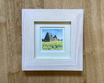 KENTISH OAST HOUSES Limited Edition Miniature Watercolour Print Signed Framed (15x15cm)