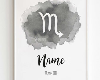 Scorpio, zodiac sign with name, personalized, gift, birthday gift, nursery, poster