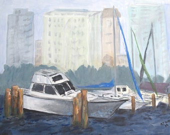 St Pete Marina - Original acrylic painting, 12x9 on wrapped canvas