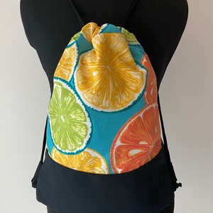 Citrus Canvas Drawstring Backpack, Yoga Bag, Gym Bag, Beach Bag, with back Zipper