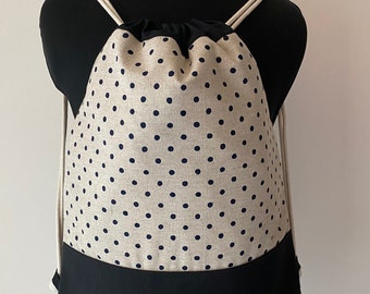 Dots Canvas Rugzak met trekkoord, Yoga Tas, Gym Tas, Strandtas, met rits aan de achterkant