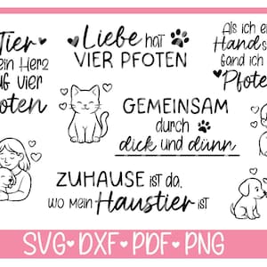 Plotter file bundle animal love cat dog pet, gifts saying German, plotter file lettering, svg dxf,