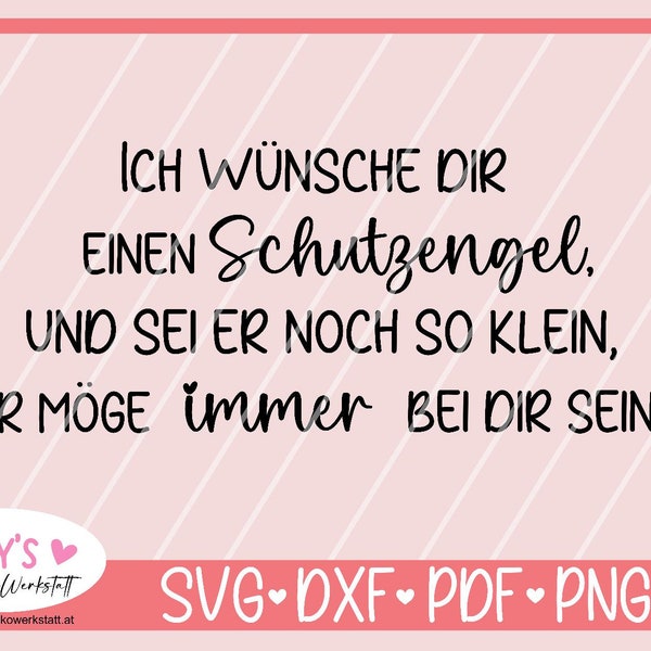 Plotterdatei Schutzengel Spruch Deutsch, Plotterdatei Schriftzug, svg dxf für Kissen Dekokissen, Spruch für Tasche,