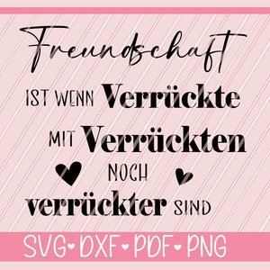 Plotterdatei Freundschaft Verrückte  Spruch Deutsch, Plotterdatei Schriftzug, svg dxf für Kissen Dekokissen, Spruch für Tasche,