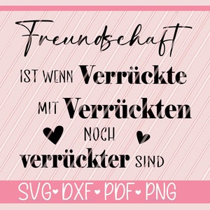 Plotter file friendship crazy saying German, plotter file lettering, svg dxf for pillow decorative pillow, saying for bag,