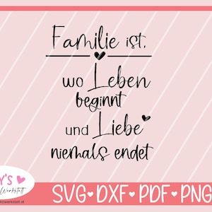 Plotter file family saying German, plotter file lettering, svg dxf for pillow decorative pillow, saying for bag,