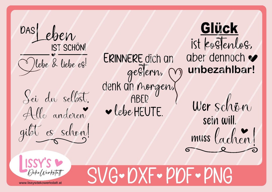 PlotterdateiBundle Sprüche Deutsch für Taschen Kissen, Plotterdatei