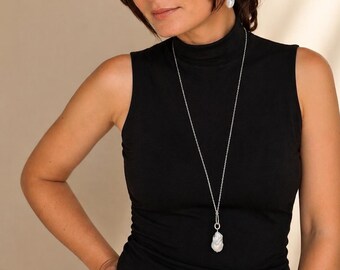 Baroque Pearl jewelry set, Sterling silver necklace and Earrings