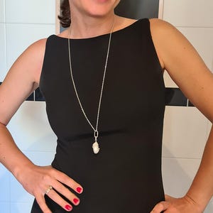 Long baroque freshwater pearl pendant necklace on 925 sterling silver chain, Paperclip link, Minimalist statement jewelry gift, Handmade