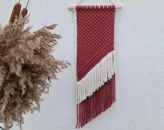 Burgundy minimalist macrame Asymmetrical bedroom decor Wall hanging macrame Handmade housewarming gift Eco decor of apartments