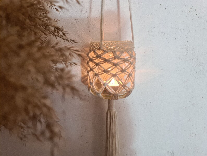 Outdoor decor Macrame hanging lamp Small lantern Garden decor Macrame decor Modern macrame Farmhouse decor Lake house decor Coastal decor image 1