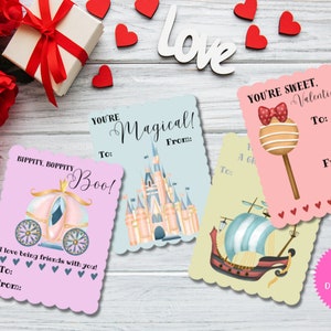 Printable Valentine Cards, Digital Valentine Cards, Princess Valentines, Castle Valentine, Theme Park Valentine Cards, Girly Valentine Cards