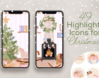 49 Christmas Highlights Covers Icons for Instagram, Merry Christmas, Christmas feed, PNG, Highlights HQ, Pastels Colors, Illustrations