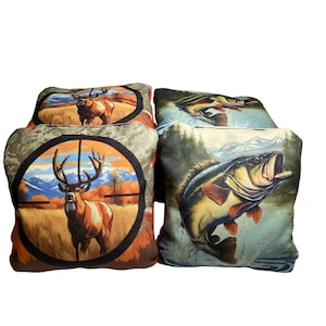Jagen und Fischen Pro Style Slick und Stick Harz gefüllte Cornhole Beutel Set von 8