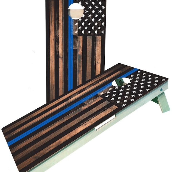 KT Cornhole Skins And Boards American / Blue Lives Flag Cornhole Wrap Decal With Free Laminate Included
