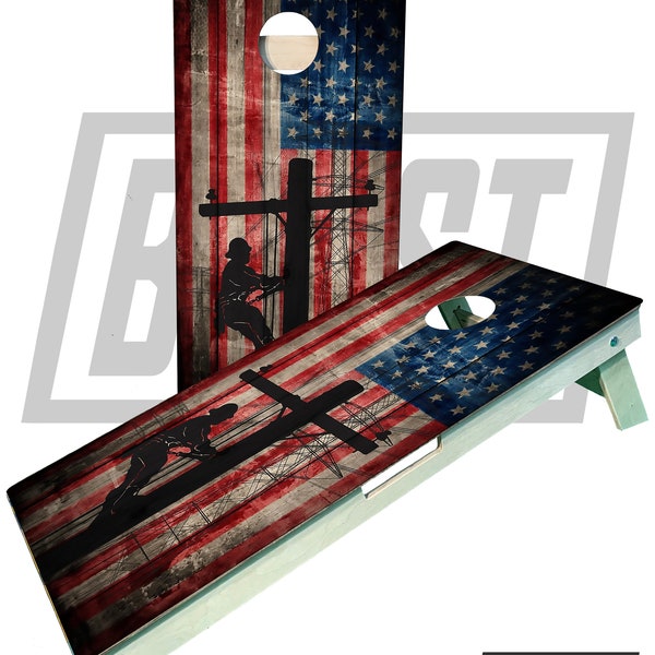 Lineman American Flag Cornhole Boards