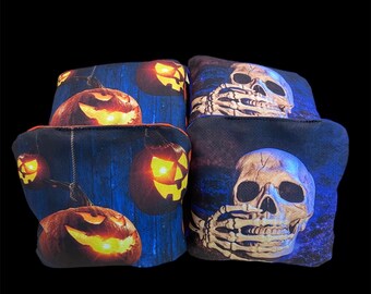 Halloween Cornhole Bags pumpkin and skeleton