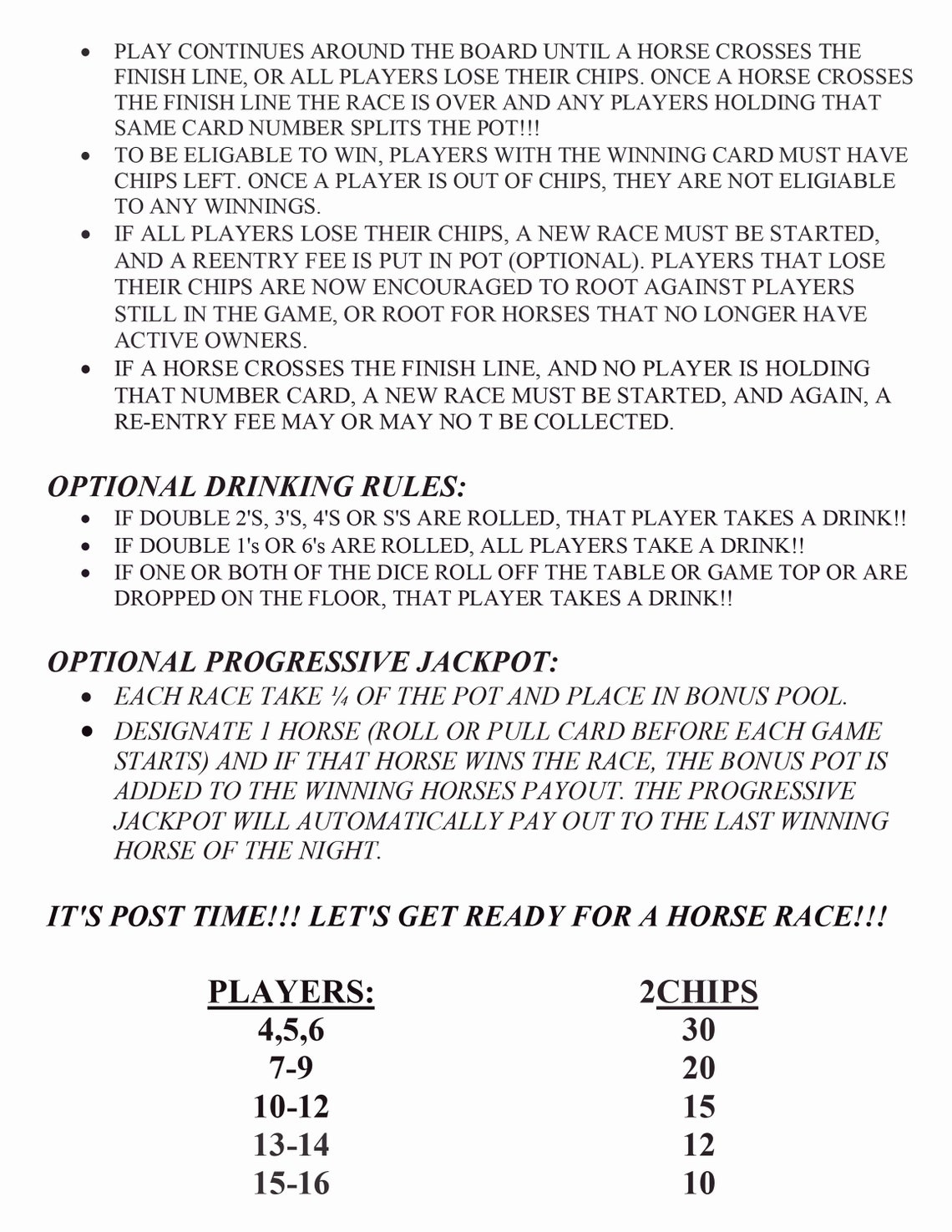 Horse Race Rules - Etsy