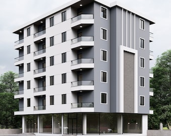Modern 6-Story Apartment Plan: 25 Flats, Balconies (PDF Files)