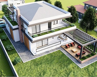 Modern House Plan | 4 bedroom 4 bathroom Floor Plan |2 Story  | CAD & PDF File (Imperial+Metric Units)