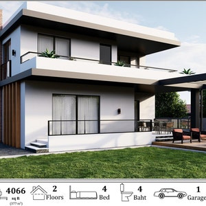 Modern House Plan | 4 bedroom 4 bathroom Floor Plan |2 Story  | CAD & PDF File (Imperial+Metric Units)