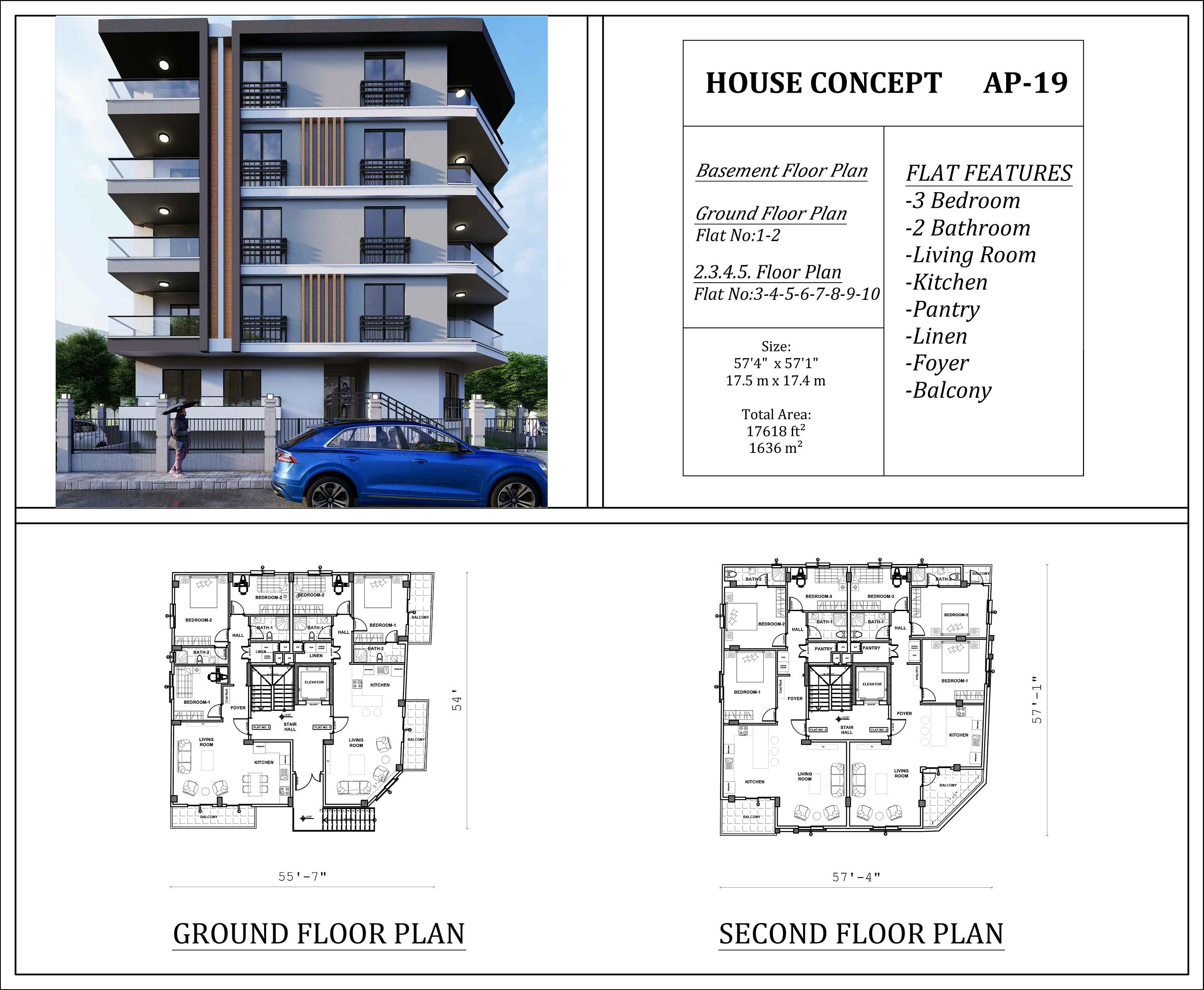 5-story Apartment Plan: Modern Residence, 10 Flats (PDF Files) - Etsy