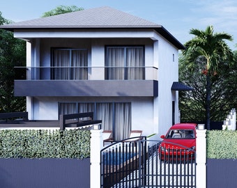 Modern 2 Bedroom House Plan: 1216 SQFT, 2 Story (CAD & PDF)