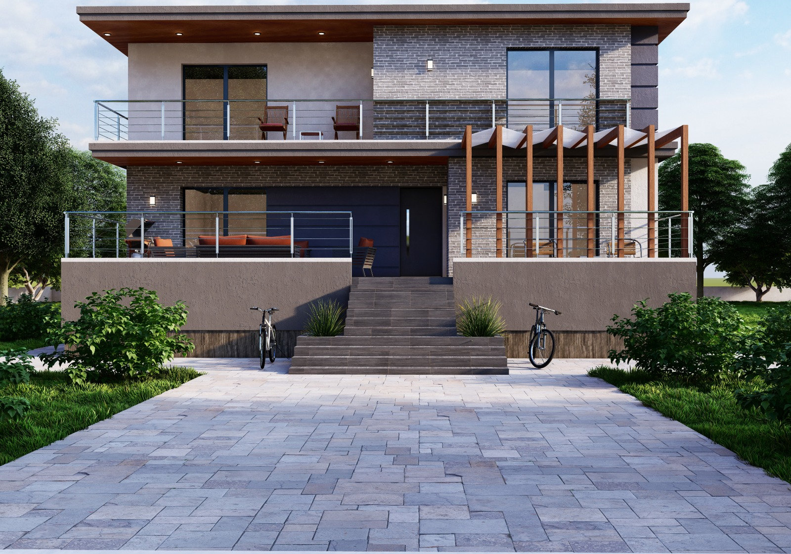 Plano de casa moderna de 6 habitaciones: Diseño de casa de dos pisos  (archivo CAD gratuito) - Etsy México, image size:1600x1122