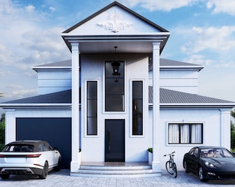 Modern 4 Bedroom House Plan: Two Story Home Design (PDF File).