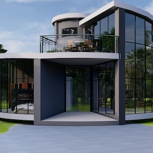 Plattegrond glazen huis | 1 slaapkamer en 1 badkamer | 38' x 38', 1,5 verhaal | 1761 SQFT | Gratis CAD-bestand
