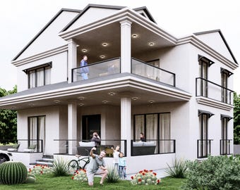Modern 4 Bedroom House Plan: Two Story Home Blueprint (PDF)
